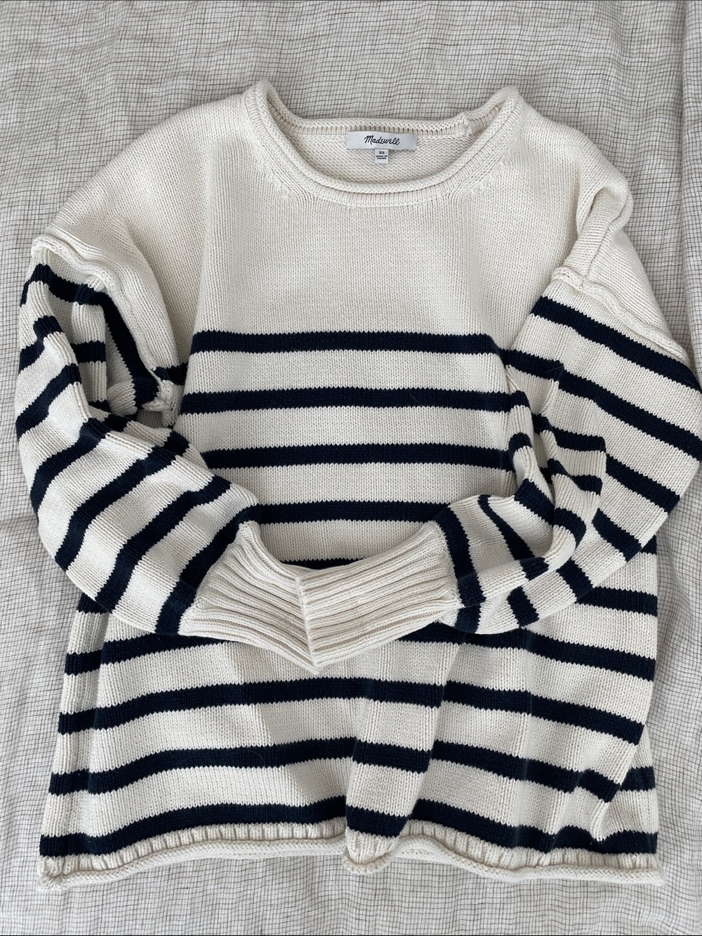 Cotton Navy Ivory Striped Sweater XS